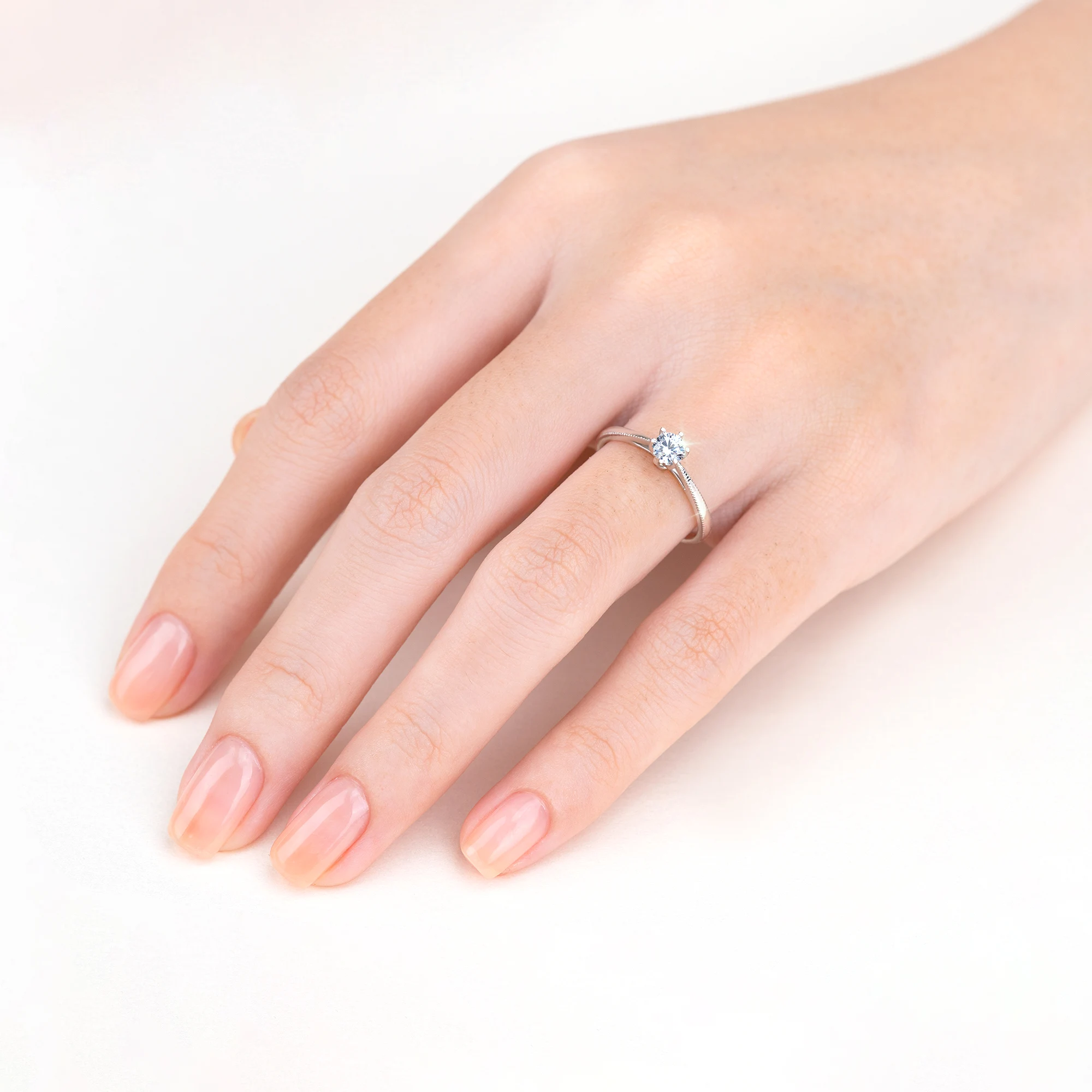 Shiny Cathedral Engagement Ring with Milgrain Band and Six Prong Setting NCH1502 6